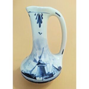 Vintage Holland Hand Painted Blue Delft Miniature Pitcher Vase 5"